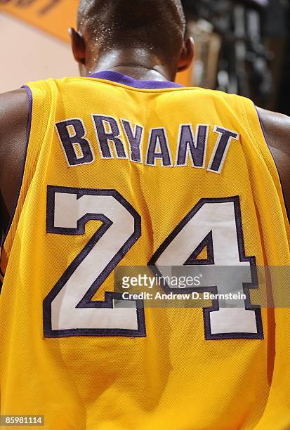 Back view of the jersey worn by Kobe Bryant of the Los Angeles Lakers during the game against the Houston Rockets on April 3, 2009 at Staples Center...