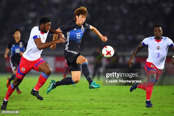 Yuya Osako of Japan in action during the international friendly match between Japan and Haiti at Nissan Stadium on October 10, 2017 in Yokohama,...