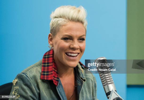 Pink visits "The Elvis Duran Z100 Morning Show" at Z100 Studio on October 10, 2017 in New York City.