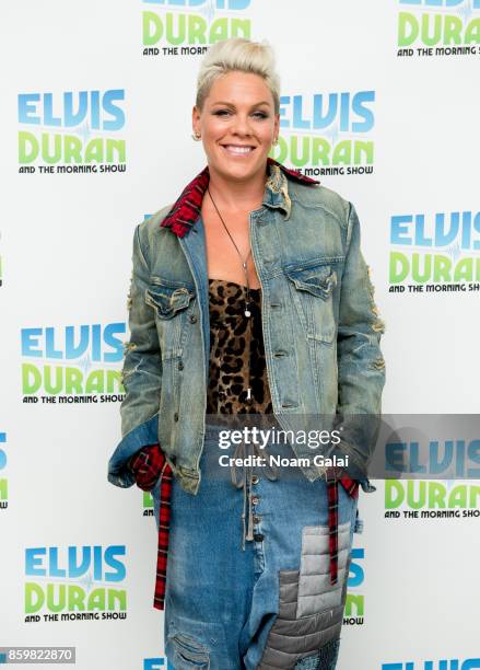 Pink visits "The Elvis Duran Z100 Morning Show" at Z100 Studio on October 10, 2017 in New York City.