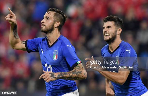 Vittorio Parigini of Italy U21 celebrates after scoring the opening goal during the international friendly match between Italy U21 and Morocco U21 at...