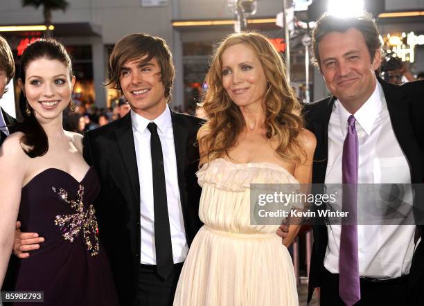 Actors Michelle Trachtenberg, Zac Efron, Leslie Mann and Matthew Perry arrive at the premiere of Warner Bros. "17 Again" held at Grauman's Chinese...