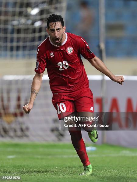 Lebanon's Rabih Ataya celebrates after scoring during a Asian Cup