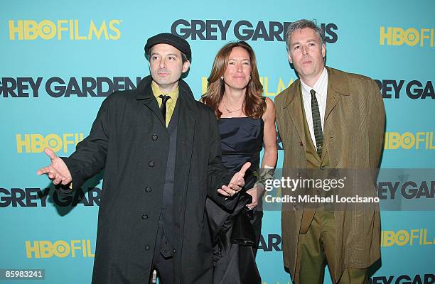 Musician Adam Horovitz, Executive producer Rachael Horovitz and musician Adam Yauch attend the HBO Films premiere of "Grey Gardens" at The Ziegfeld...