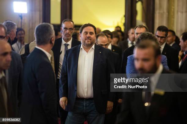 Oriol Junqueras Vice president of Catalonia arrives to the parliament where he could declare the independence of Catalonia. In Barcelona on October...