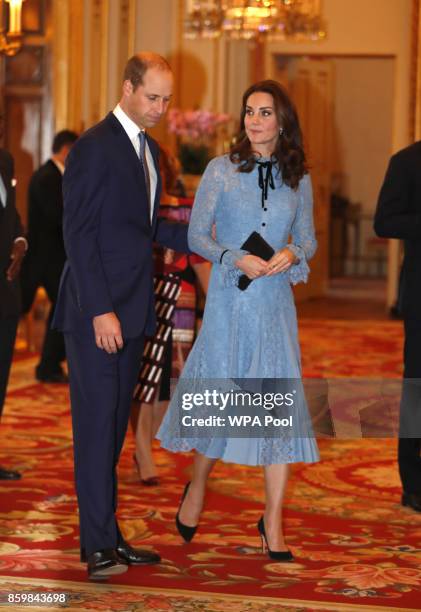 Prince William, Duke of Cambridge and Catherine, Duchess of Cambridge support World Mental Health Day at Buckingham Palace on 10, October 2017 in...