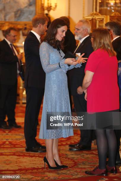 Prince William, Duke of Cambridge and Catherine, Duchess of Cambridge support World Mental Health Day at Buckingham Palace on 10, October 2017 in...