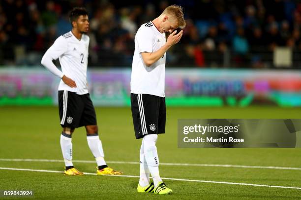 Timo Baumgartl of Germany looks dejected during the UEFA Under21 Euro 2019 Qualifier match between U21 of Norway and U21 of Germany at Marienlyst on...