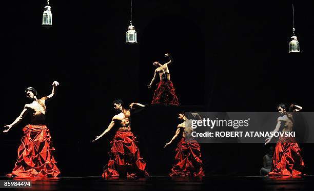 Dancers from Ensemble of the Turkish state opera and ballet perform the play "Rose Garden" choreographed by Bejhan Marfi during the Skopje Dance...