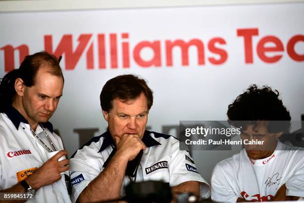 Adrian Newey, Patrick Head, Alain Prost, Williams-Renault FW15C, Grand Prix of San Marino, Autodromo Enzo e Dino Ferrari, April 25, 1993. Alain Prost...