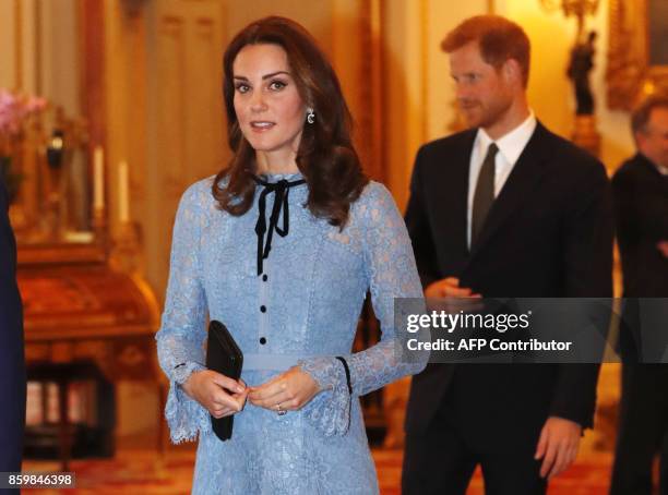 Britain's Catherine, Duchess of Cambridge attends a reception at Buckingham Palace to celebrate World Mental Health Day in central London on October...