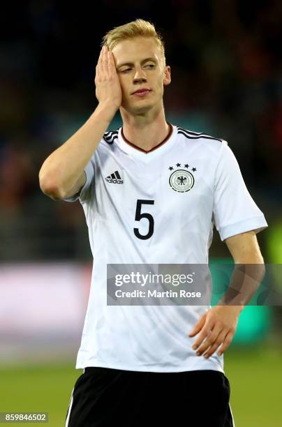 Timo Baumgartl of Germany looks dejected during the UEFA Under21 Euro 2019 Qualifier match between U21 of Norway and U21 of Germany at Marienlyst on...