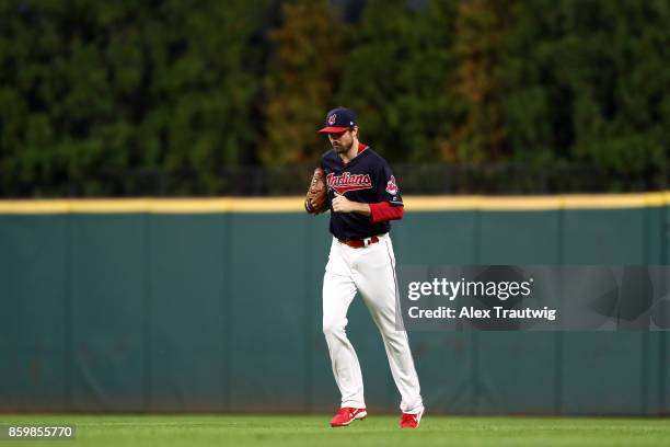 Andrew Miller of the Cleveland Indians enters from the bullpen during the game against the Kansas City Royals at Progressive field on Thursday,...
