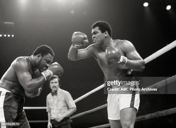 Quezon City, PH Joe Frazier, Mohamed Ali boxing in The Thrilla In Manila at the Philippines Philippine Coliseum, Oct 1, 1975.