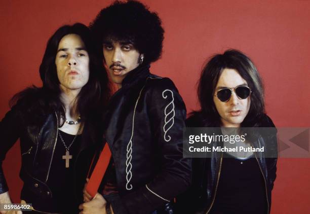 From left to right, Gary Moore, Phil Lynott and Brian Downey of Irish rock band Thin Lizzy in London, 1973.