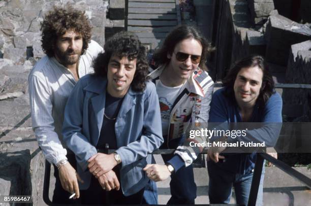 English rock band 10cc in Wales, 1975. From left to right, Kevin Godley, Graham Gouldman, Eric Stewart and Lol Creme.