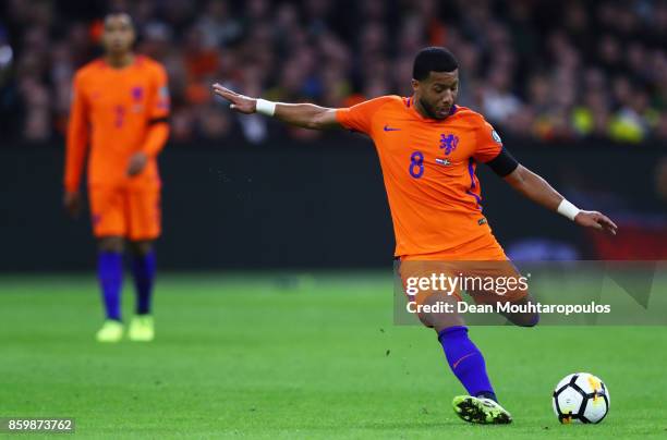 Tonny Vilhena of Netherlands during the FIFA 2018 World Cup Qualifier between Netherlands and Sweden at the Amsterdam Arena on October 10, 2017 in...
