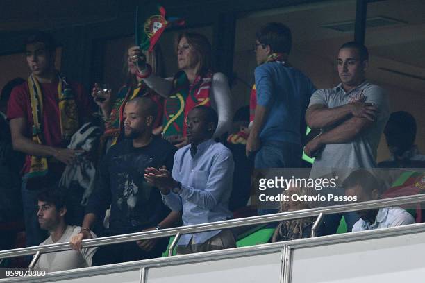Madonna and son David Banda watch the FIFA 2018 World Cup Qualifier between Portugal and Switzerland at the Luz Stadium on October 10, 2017 in...