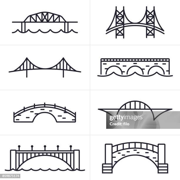 illustrazioni stock, clip art, cartoni animati e icone di tendenza di icone e simboli di ponti e archi - bridge