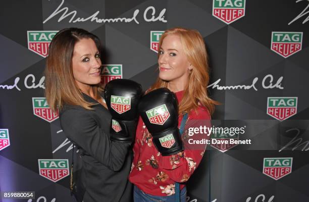 Natalie Pinkham and Sarah-Jane Mee attend the launch of the TAG Heuer Muhammad Ali Limited Edition Timepieces at BXR Gym on October 10, 2017 in...