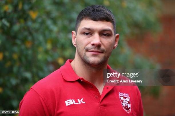 Ryan Hall of England looks on during a England Rugby League media day at the Village Hotel on October 10, 2017 in Bury, England.