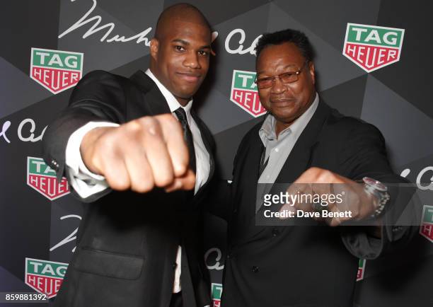 Daniel Dubois and Larry Holmes attend the launch of the TAG Heuer Muhammad Ali Limited Edition Timepieces at BXR Gym on October 10, 2017 in London,...