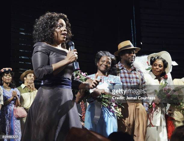 Oprah Winfrey and the broadway cast of "The Color Purple"