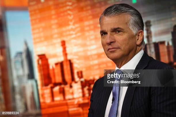 Sergio Ermotti, chief executive officer of UBS Group AG, listens during a Bloomberg Television interview in New York, U.S., on Tuesday, Oct. 10,...