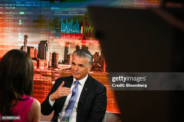 Sergio Ermotti, chief executive officer of UBS Group AG, speaks during a Bloomberg Television interview in New York, U.S., on Tuesday, Oct. 10, 2017....