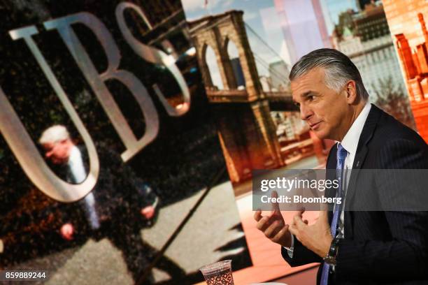 Sergio Ermotti, chief executive officer of UBS Group AG, speaks during a Bloomberg Television interview in New York, U.S., on Tuesday, Oct. 10, 2017....