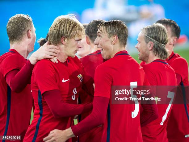 Morten Thorsby, Ulrik Jenssen of Norway during the U-21 FIFA 2018 World Cup Qualifier between Norway and Germany at Marienlyst Stadion on October 10,...