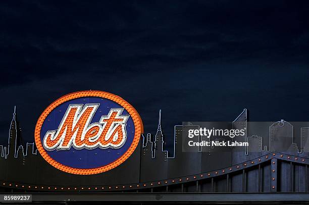 Mets logo inside the ground is seen on opening day at Citi Field on April 13, 2009 in the Flushing neighborhood of the Queens borough of New York...