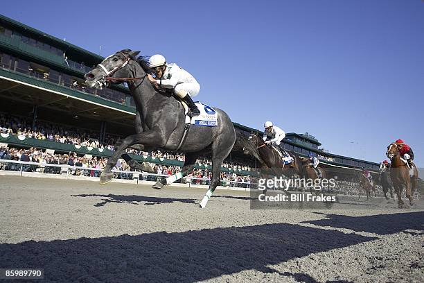 Blue Grass Stakes: Eibar Coa in action, winning race aboard General Quarters at Keeneland Race Track. Grade I Blue Grass Stakes. Lexington, KY...