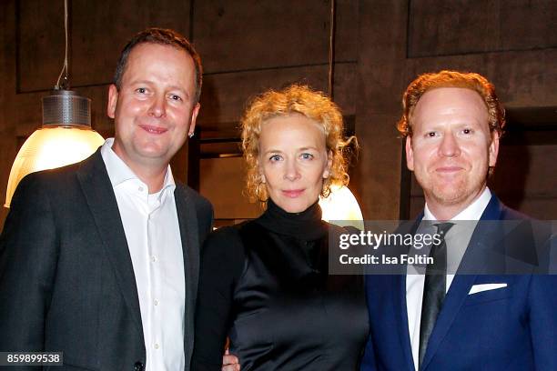 German politician Klaus Lederer, German actress Katja Riemann and violinist Daniel Hope attend the premiere of 'Der Klang des Lebens' at Kino in der...