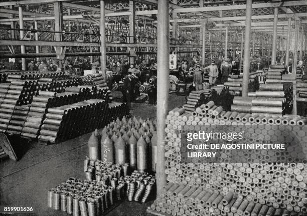 Bullets finishing room in an ammunition factory, Italy, World War I, from L'Illustrazione Italiana, Year XLIII, No 14, April 2, 1916.