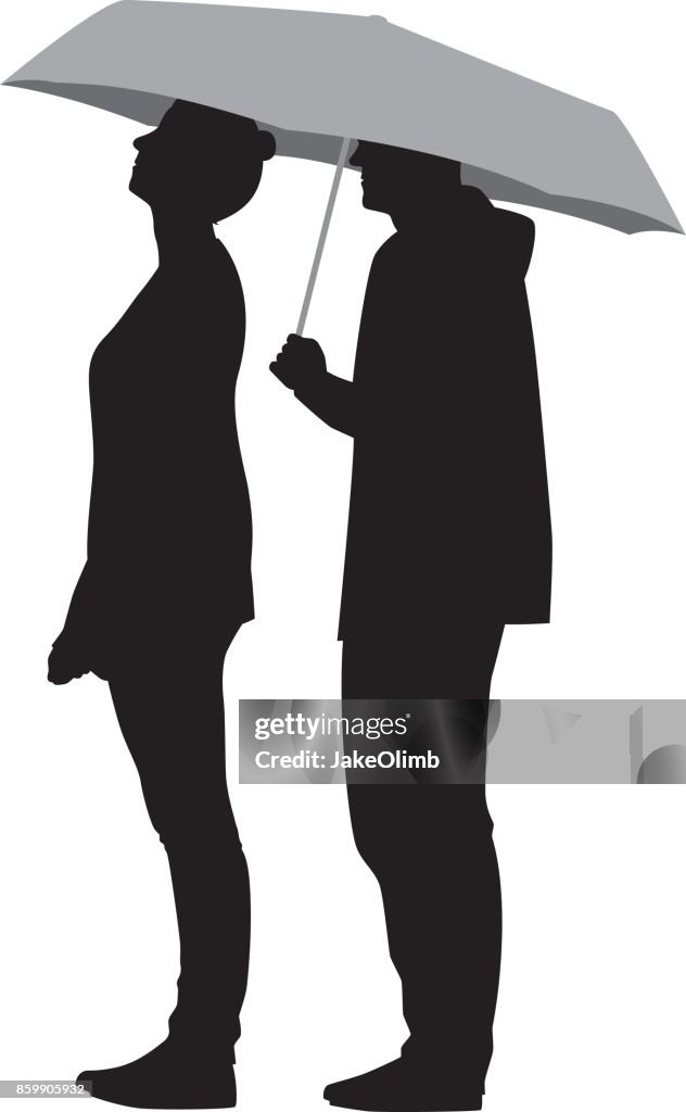 Couple Under Umbrella Silhouette