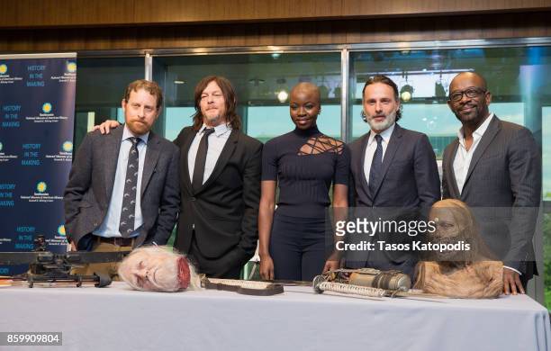 Scott M. Gimple, Norman Reedus, Danai Gurira, Andrew Lincoln and Lennie James of "The Walking Dead" attend "The Walking Dead" event at Smithsonian...