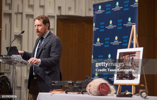 Scott M. Gimple executive producer and show runner of "The Walking Dead" speaks during "The Walking Dead" event at Smithsonian National Museum Of...