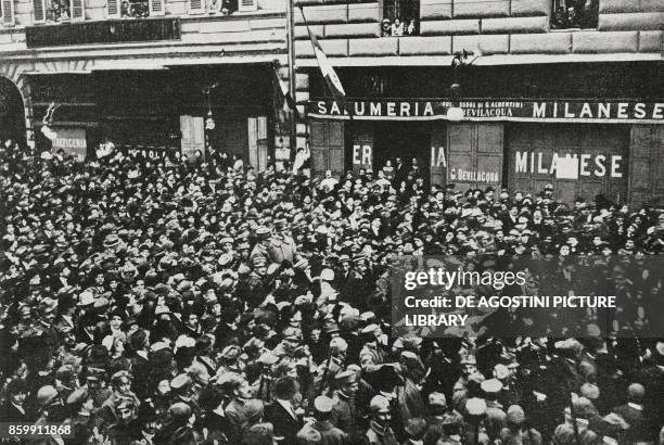 Armando Diaz and Pietro Badoglio parade in Rome, Italy, celebration for the victory in World War I, from l'Illustrazione Italiana, Year XLV, No 47,...