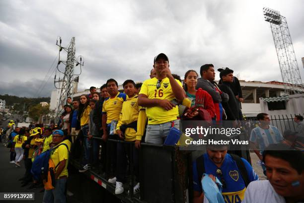 Fans of Ecuador await the arrival of the Argentina team prior a match between Ecuador and Argentina as part of FIFA 2018 World Cup Qualifiers at...
