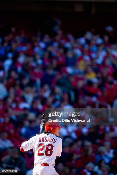 Colby Rasmus of the St. Louis Cardinals bats against the Houston Astros on April 11, 2009 at Busch Stadium in St. Louis, Missouri. The Cardinals...