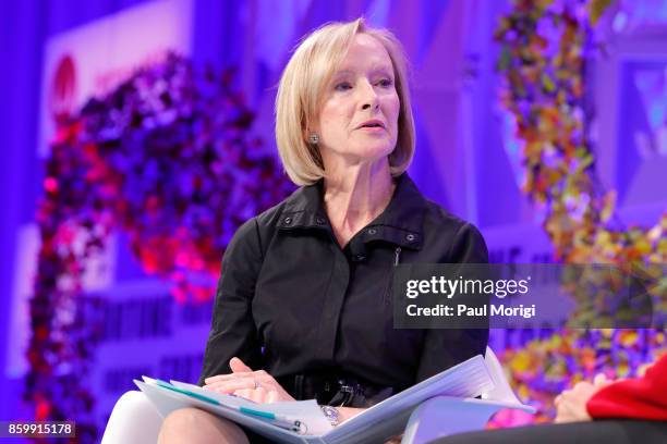 NewsHour Anchor and Managing Editor Judy Woodruff speaks onstage at the Fortune Most Powerful Women Summit - Day 2 on October 10, 2017 in Washington,...