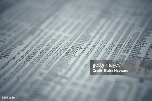 close up of stock markets in newspaper - broadsheet stock pictures, royalty-free photos & images