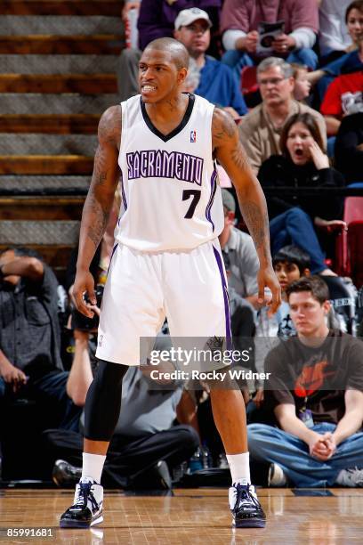 Rashad McCants of the Sacramento Kings stands on the court during the game against the Philadelphia 76ers on March 22, 2009 at Arco Arena in...