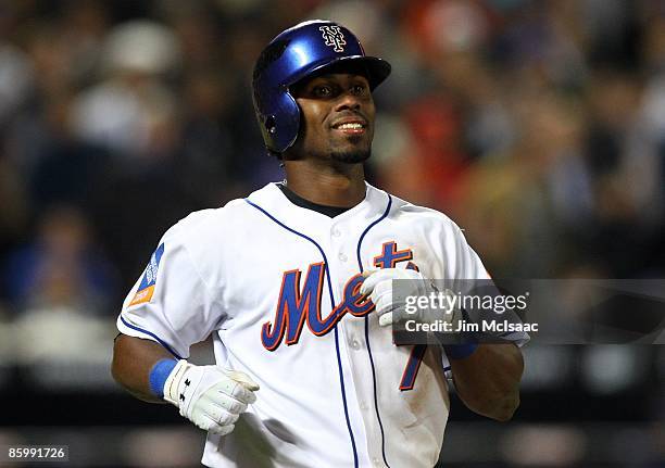 Jose Reyes of the New York Mets looks on against the San Diego Padres on April 13, 2009 at Citi Field in the Flushing neighborhood of the Queens...