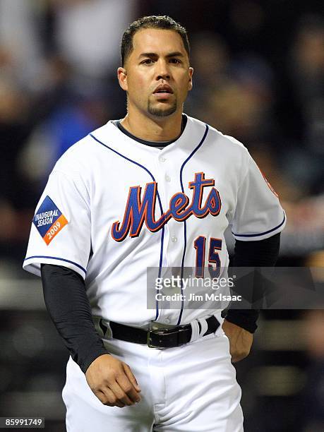 Carlos Beltran of the New York Mets looks on against the San Diego Padres on April 13, 2009 at Citi Field in the Flushing neighborhood of the Queens...