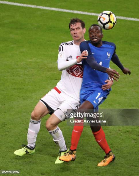 Blaise Matuidi of France in action with Sergei Politevich of Belarus during the FIFA 2018 World Cup Qualifier between France and Netherlands at Stade...