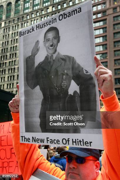 Robert Goerlich participates in a Tea Party protest at the Federal Building Plaza April 15, 2009 in Chicago, Illinois. Tea Party protests calling for...