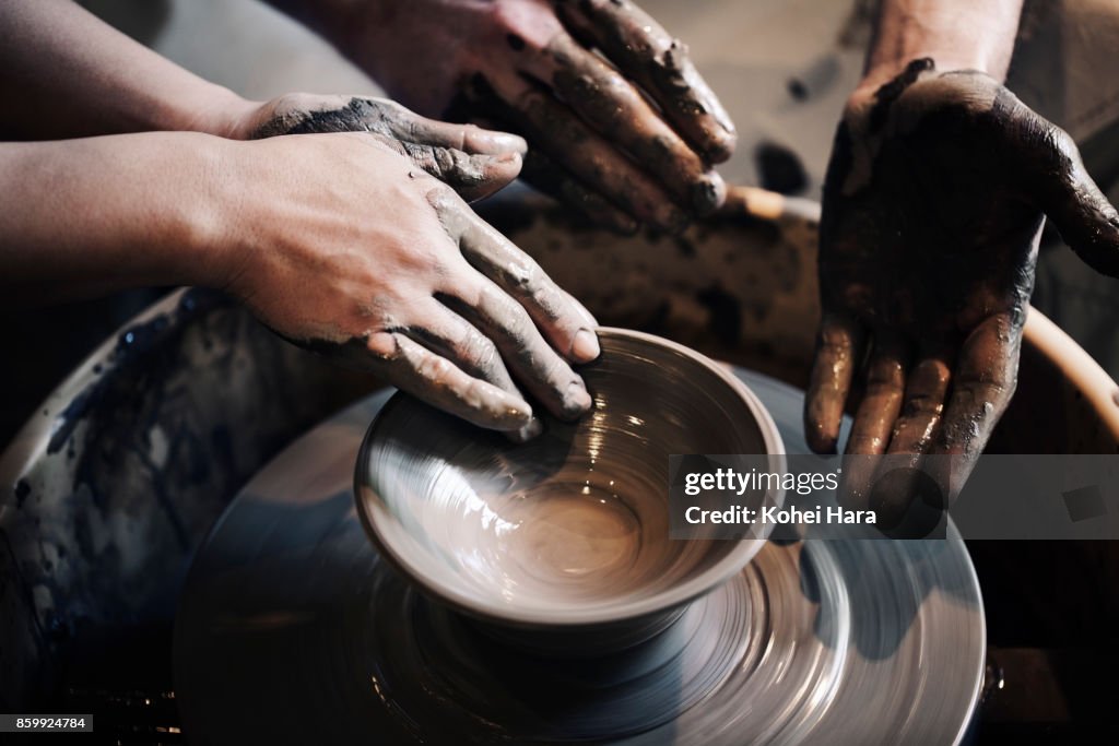 Hands of woman learning ceramic art