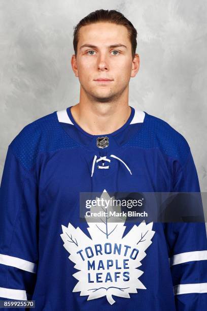 Kerby Rychel of the Toronto Maple Leafs poses for his official headshot for the 2017-2018 season on September 14, 2017 at the MasterCard Centre in...